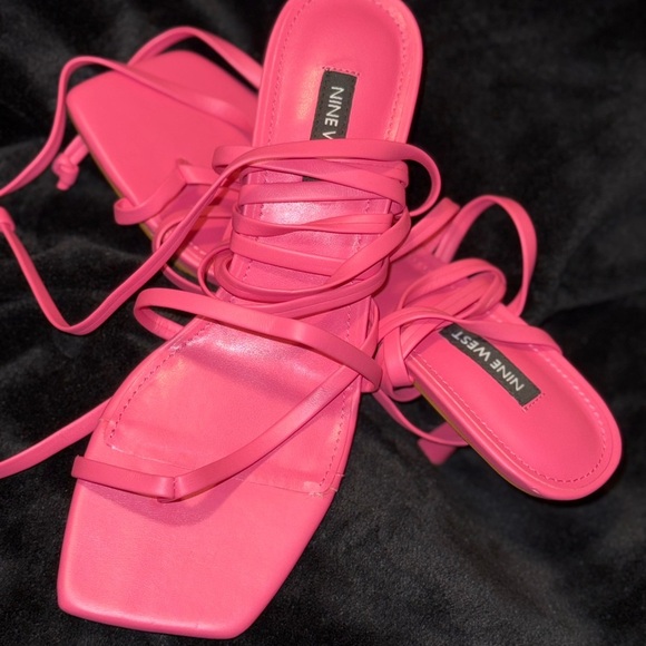 Nine West Pink Sandals with Square Toe and Wraparound Laces - Picture 1 of 9